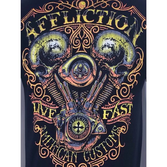 AFFLICTION THUNDER Men's T-shirt BLACK Biker MMA - Picture 6 of 11